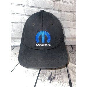 Mopar Bright Blue Logo on Black Hat Cap Hook Loop Lightweight material EUC